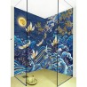 Panneau japonais salle de bains douche - Grues du Japon s'envolent dans la nuit bleue