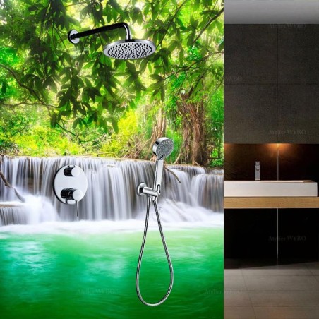 Panneau salle de bains ton turquoise - Chute d'eau dans la forêt tropicale