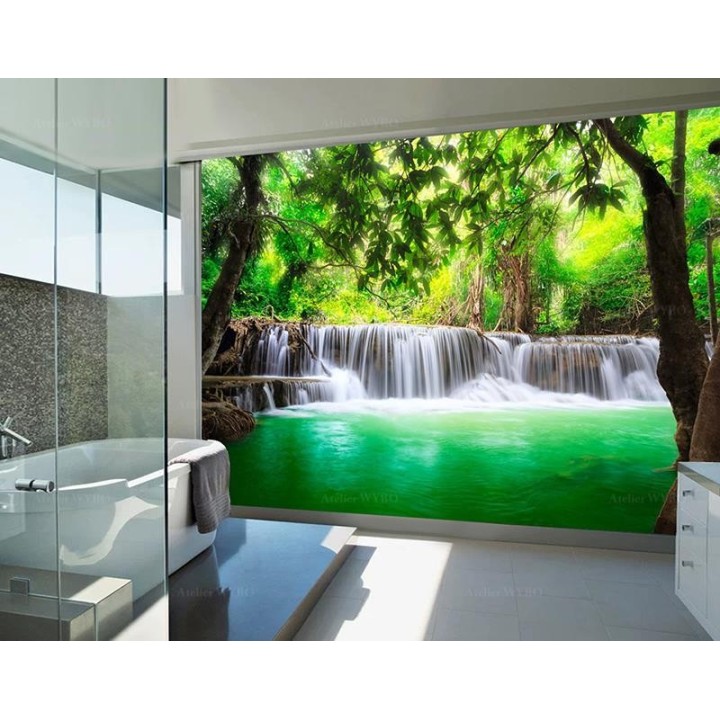 Panneau salle de bains ton turquoise - Chute d'eau dans la forêt tropicale