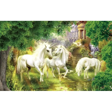 papier peint fantaisie-Les licornes dans le jardin