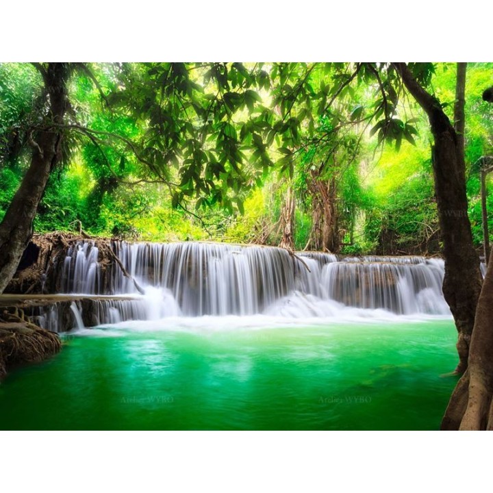 Panneau salle de bains ton turquoise - Chute d'eau dans la forêt tropicale
