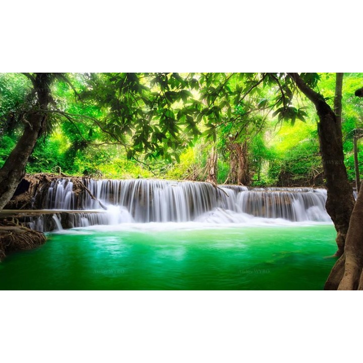 Panneau salle de bains ton turquoise - Chute d'eau dans la forêt tropicale