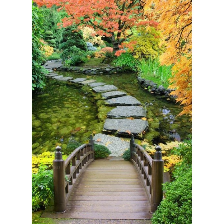 Paysage trompe l'œil 3D extension d'espace - Pas japonais dans jardin zen