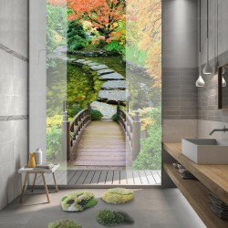 Paysage trompe l'œil 3D extension d'espace - Pas japonais dans jardin zen