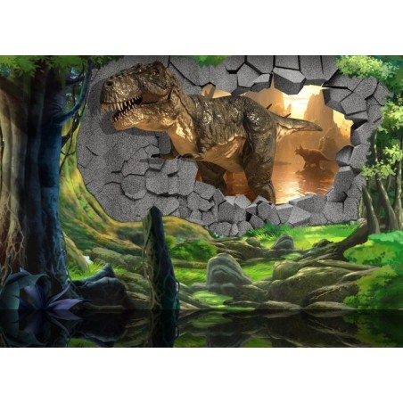 Papier peint tapisserie effet 3D spécial dinosaure - Sortie du Crétacé