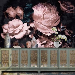 Pivoines et roses en contraste lumière-sombre, design rétro-vintage