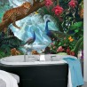 Salle de bains animaux et oiseaux de la jungle - Panthères et paons au bord de la chute d'eau