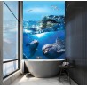 Panneau salle de bains bleu marine fond marin les dauphins