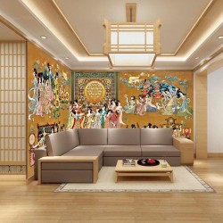 Tapisserie japonaise 3D surface sculptée en relief - Dance et musique dans la cour impériale