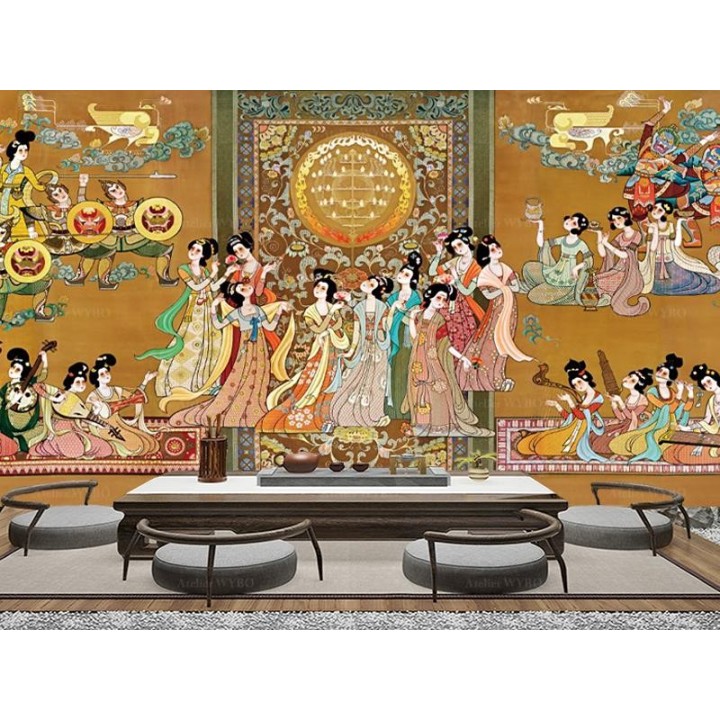 Tapisserie japonaise 3D surface sculptée en relief - Dance et musique dans la cour impériale