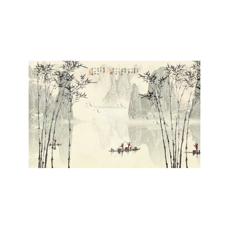 Papier peint chinois effet sépia - Les bambous 4