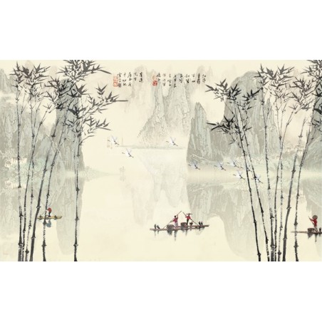 Papier peint chinois effet sépia - Les bambous 4