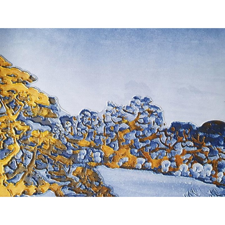 Paysage bleu et animaux légendaires - Cerfs dorés sur la montagne
