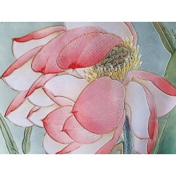 Panneau japonais fleurs et oiseaux - Grue du Japon, lotus rose, libellule et papillons