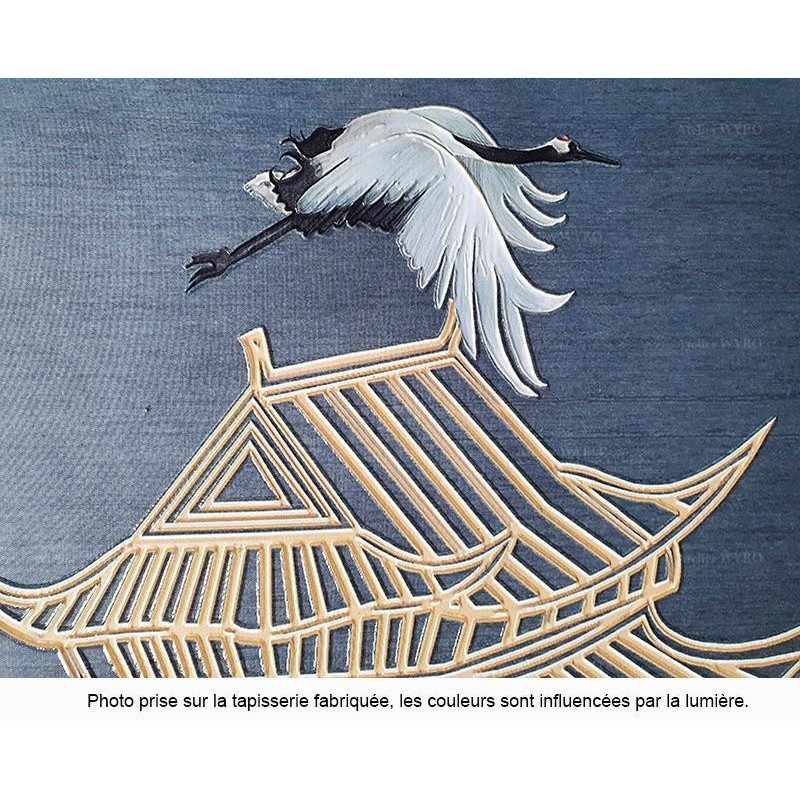 Acheter Tapisserie 3D Japonaise Dorée Montagne Grue Pin Edifice