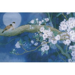 esprit zen-papier peint chinois personnalisable les fleurs de cerisier et les oiseaux dans la nuit 