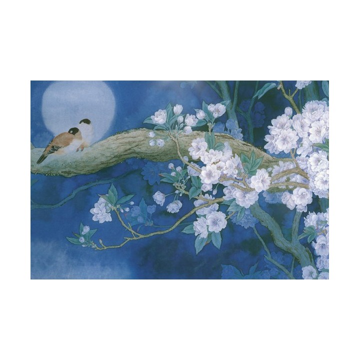 esprit zen-papier peint chinois personnalisable les fleurs de cerisier et les oiseaux dans la nuit