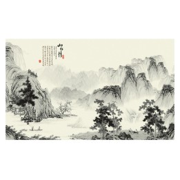 papier peint chinois paysage zen en noir et blanc-Dans la montagne