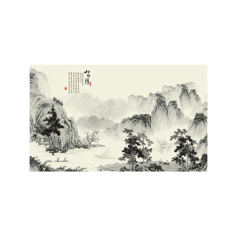 Papier peint asiatique paysage zen en noir et blanc - Dans la montagne