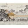 Panneau japonais paysage niveau de gris, bâtiment traditionnel couleur jaune impérial