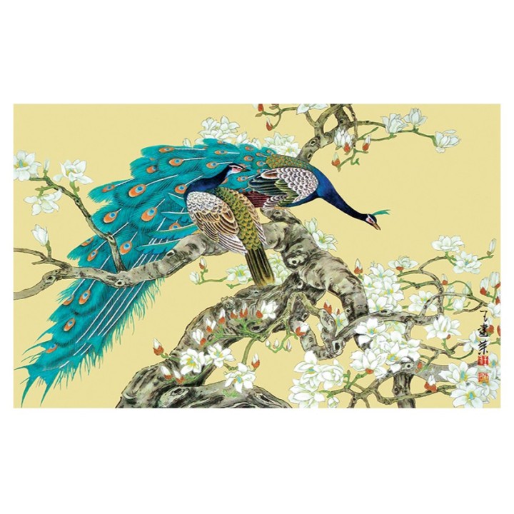 chinese wallpaper papier peint chinois Les paons et les magnolias