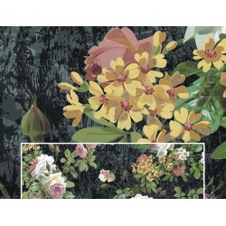 Papier peint d'artiste mur floral design vintage - Les rosiers sur fond gris foncé