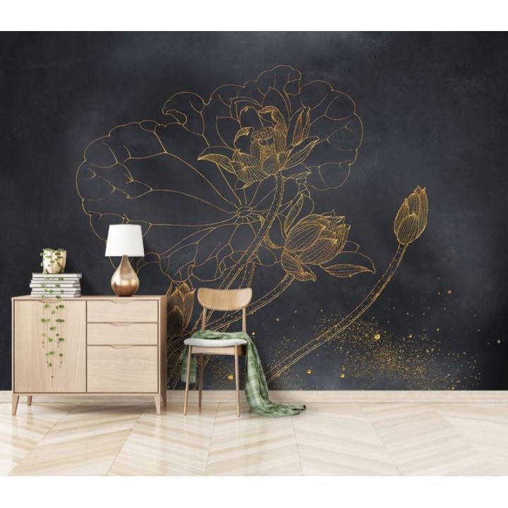 Déco zen inspiration bouddhisme - Lotus doré sur fond noir