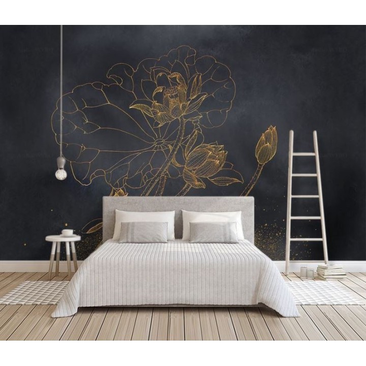 Déco zen inspiration bouddhisme - Lotus doré sur fond noir