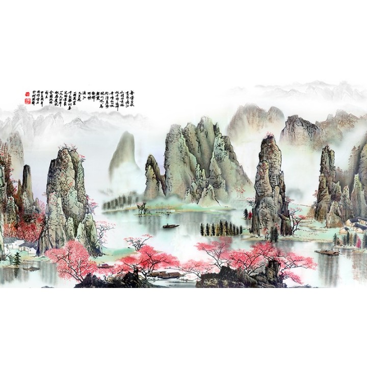 papier peint personnalisé style chinois paysage asiatique le printemps