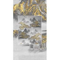 Paysage gris et doré - Temple dans la montagne