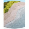 Tapis 3D velours en relief forme ronde plage tropicale - Mer bleue, sable et végétation