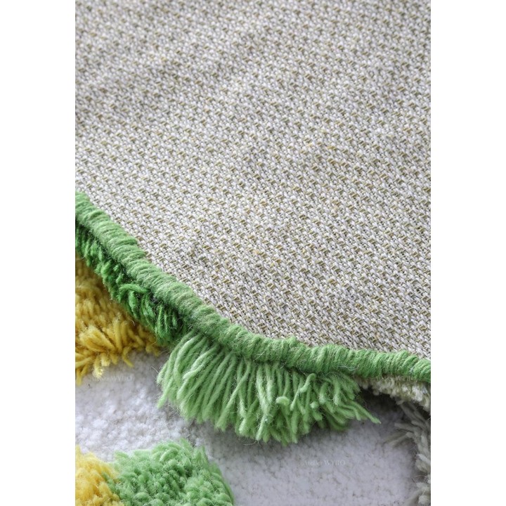 Tapis 3D velours en relief forme irrégulière - La mousse et les lichens, couleur vert, blanc et jaune