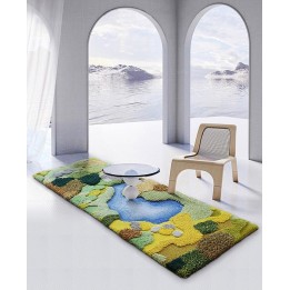 Tapis 3D descente du lit paysage d'automne - Lac bleu entouré de végétation et mousse