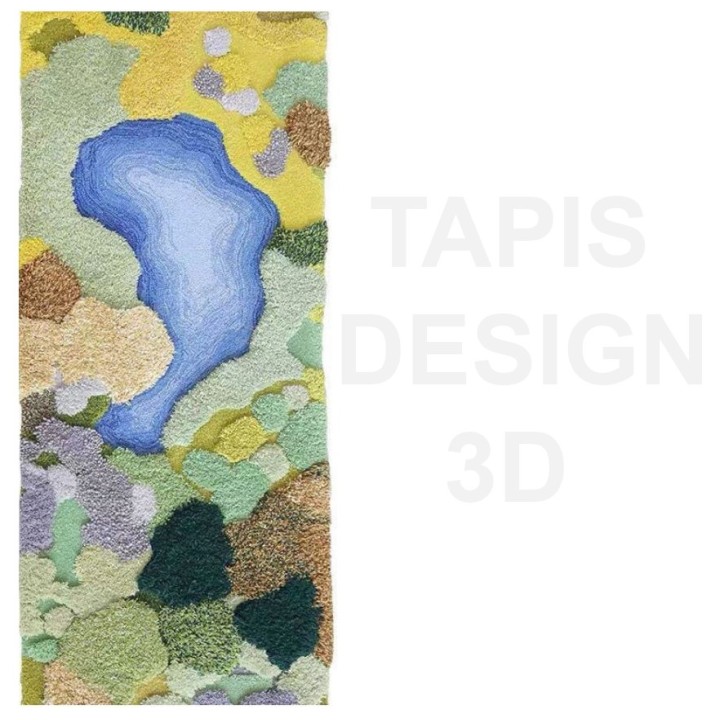 Tapis 3D descente du lit paysage d'automne - Lac bleu entouré de végétation et mousse