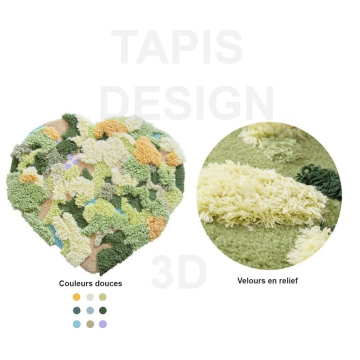 Tapis design en forme de cœur - Mousse et lichens, sous bois dans la forêt