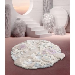 Tapis blanc design 3D forme ronde paysage fond marin - Les coraux et les anémones de mer