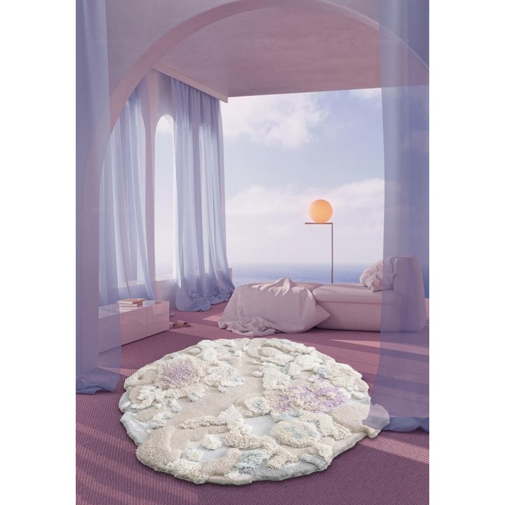 Tapis blanc design 3D forme ronde paysage fond marin - Les coraux et les anémones de mer
