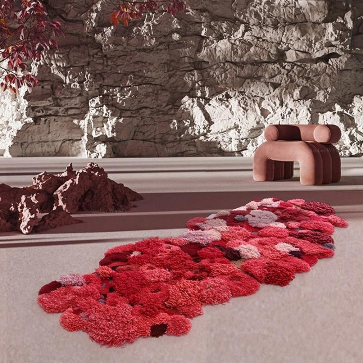 Tapis rouge forme libre - Lichens et mousses dans la forêt mystérieuse