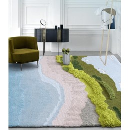Tapis rectangle velours en relief plage tropicale - Mer, sable et végétation