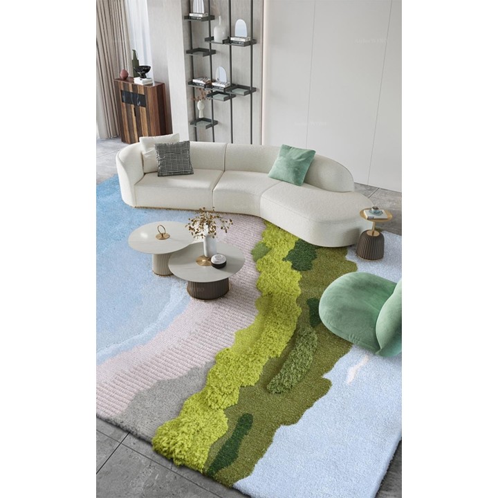 Tapis rectangle velours en relief plage tropicale - Mer, sable et végétation