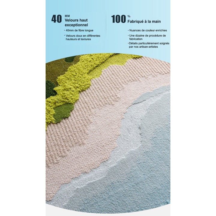 Tapis rectangle velours en relief plage tropicale - Mer, sable et végétation