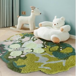 Tapis lavable forme libre motif pelouse, herbe, mousse et lichen