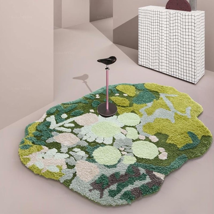 Tapis lavable forme libre motif pelouse, herbe, mousse et lichen