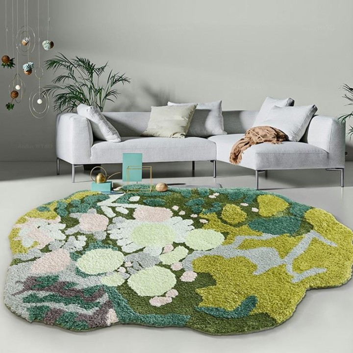 Tapis lavable forme libre motif pelouse, herbe, mousse et lichen