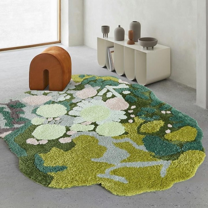 Tapis lavable forme libre motif pelouse, herbe, mousse et lichen