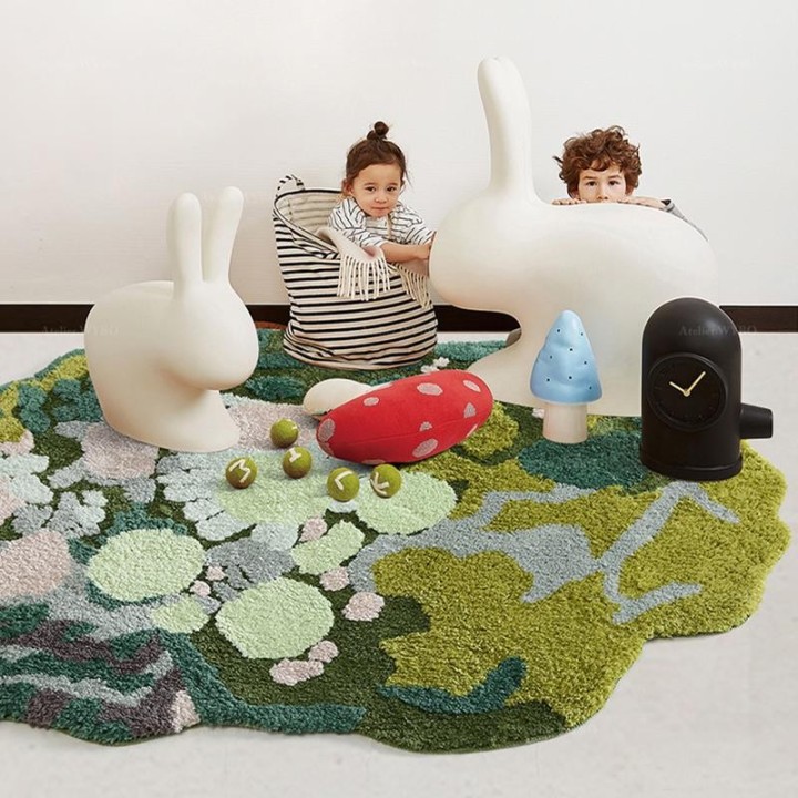 Tapis lavable forme libre motif pelouse, herbe, mousse et lichen