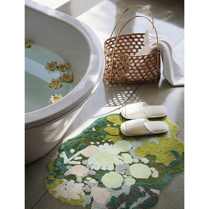 Tapis lavable forme libre motif pelouse, herbe, mousse et lichen