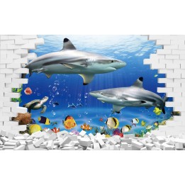 papier peint tapisserie 3D fond marin les requins