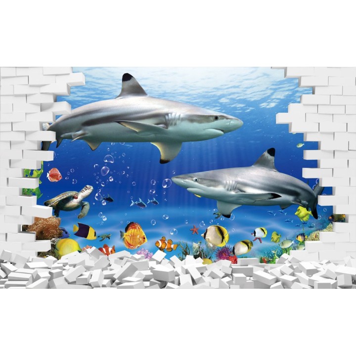 papier peint tapisserie 3D fond marin les requins