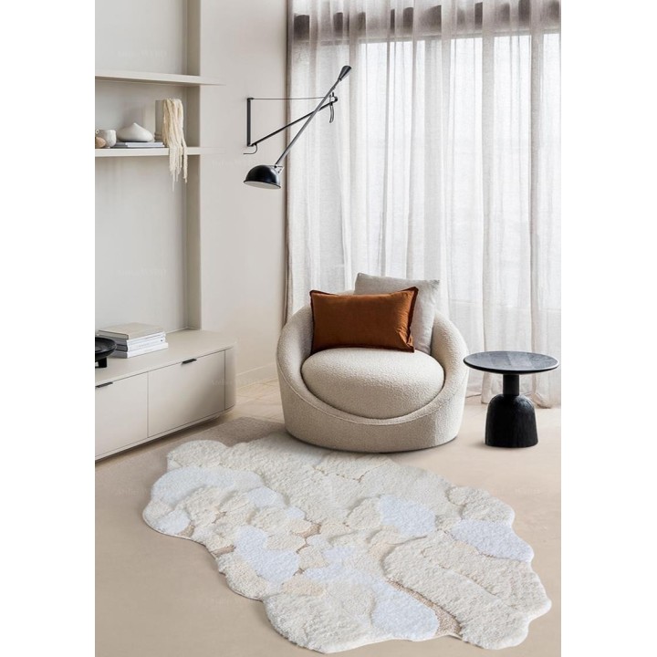 Tapis blanc lavable velours en relief paysage nature - La neige